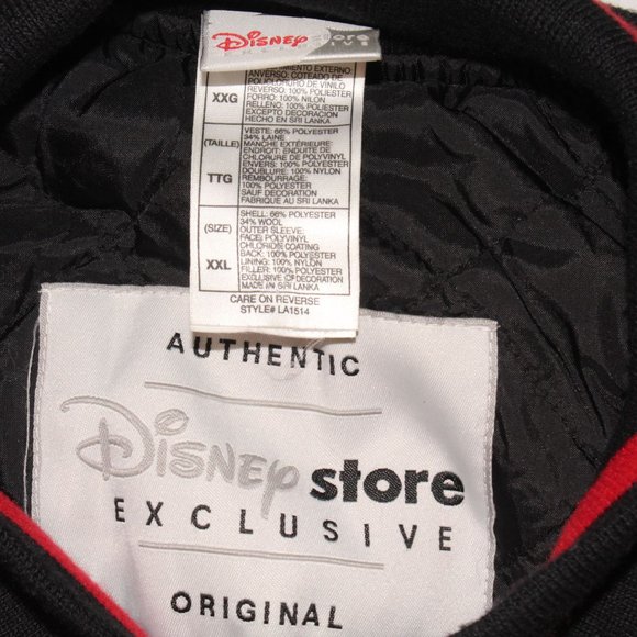 Vintage Men Disney XXL Mickey Mouse Embroidered Varsity Blk Wool Leather Jacket - Picture 6 of 9